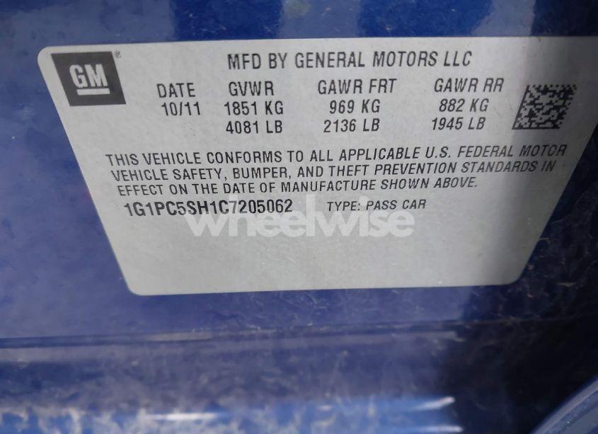 Photo 9 of 2012 Chevrolet Cruze LS (VIN 1G1PC5SH1C7205062)