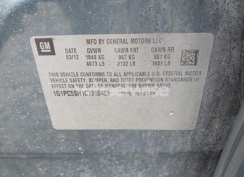 Photo 9 of 2012 Chevrolet Cruze LS (VIN 1G1PC5SH1C7300463)