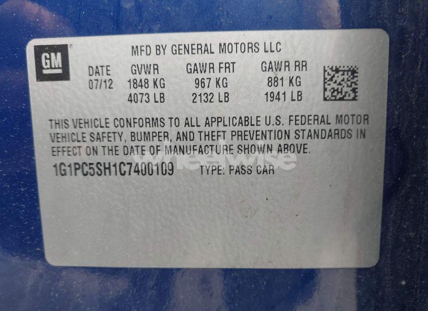 Photo 9 of 2012 Chevrolet Cruze LS (VIN 1G1PC5SH1C7400109)