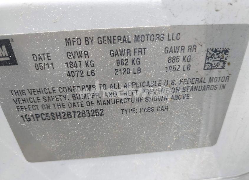 Photo 9 of 2011 Chevrolet Cruze LS (VIN 1G1PC5SH2B7283252)