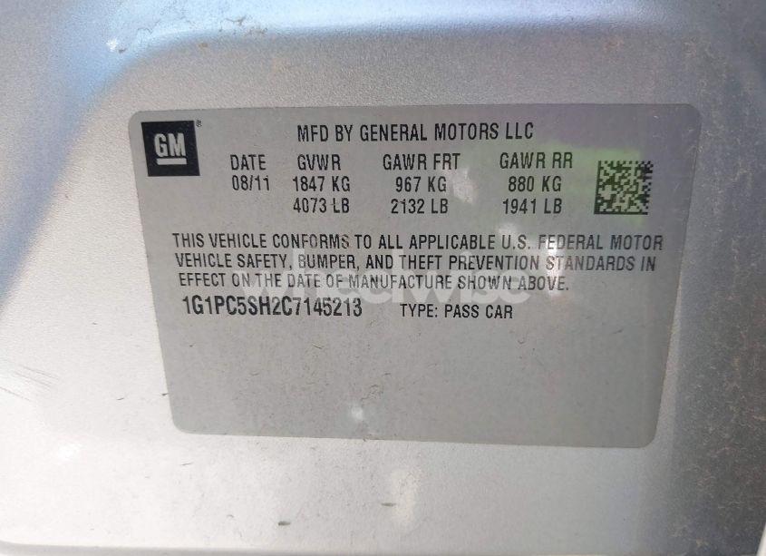 Photo 9 of 2012 Chevrolet Cruze LS (VIN 1G1PC5SH2C7145213)
