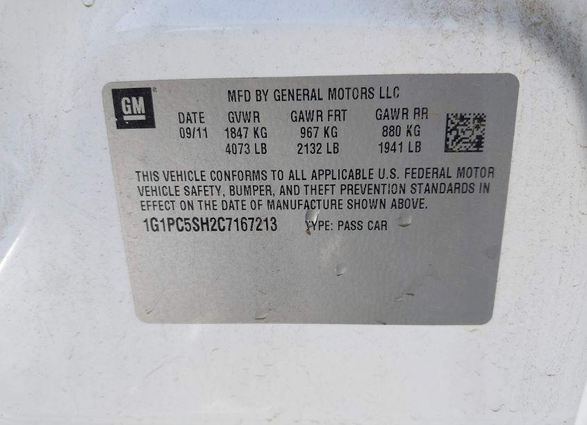 Photo 9 of 2012 Chevrolet Cruze LS (VIN 1G1PC5SH2C7167213)