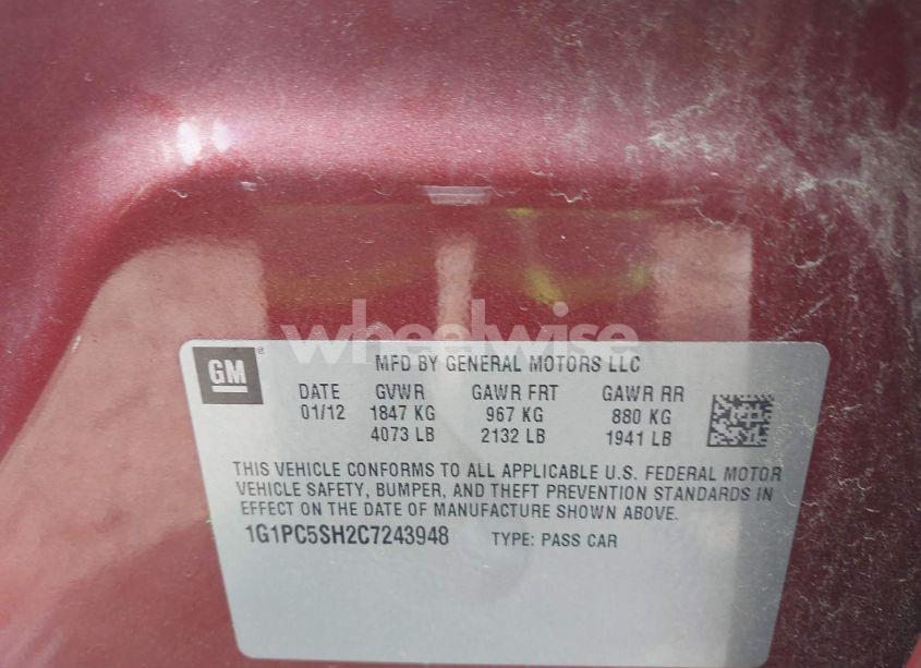 Photo 9 of 2012 Chevrolet Cruze LS (VIN 1G1PC5SH2C7243948)