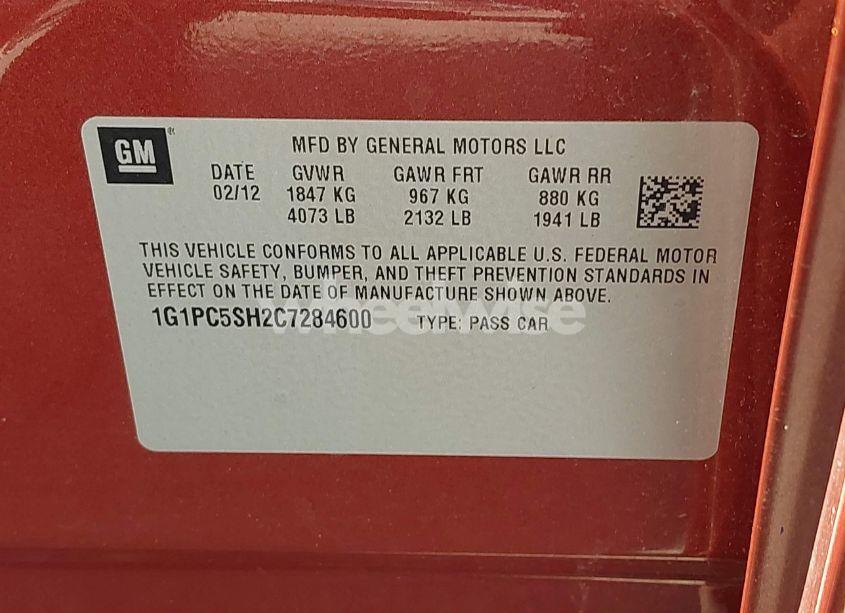 Photo 9 of 2012 Chevrolet Cruze LS (VIN 1G1PC5SH2C7284600)