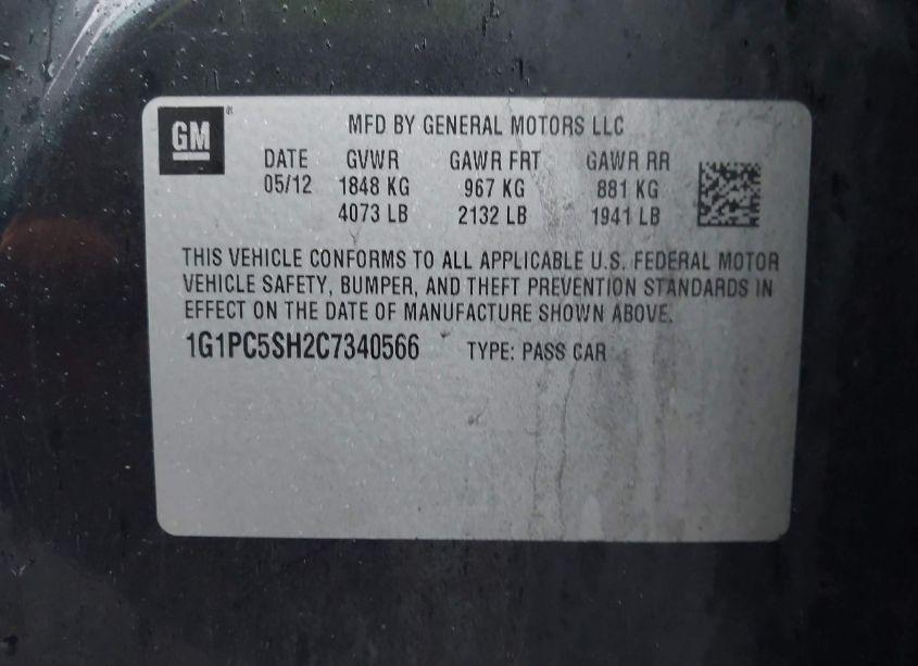 Photo 9 of 2012 Chevrolet Cruze LS (VIN 1G1PC5SH2C7340566)