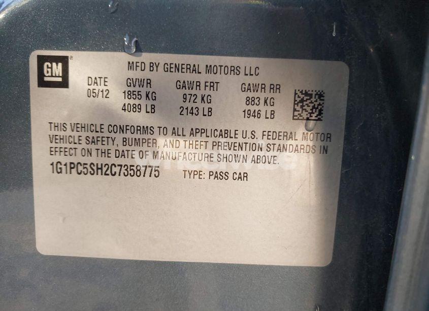 Photo 9 of 2012 Chevrolet Cruze LS (VIN 1G1PC5SH2C7358775)