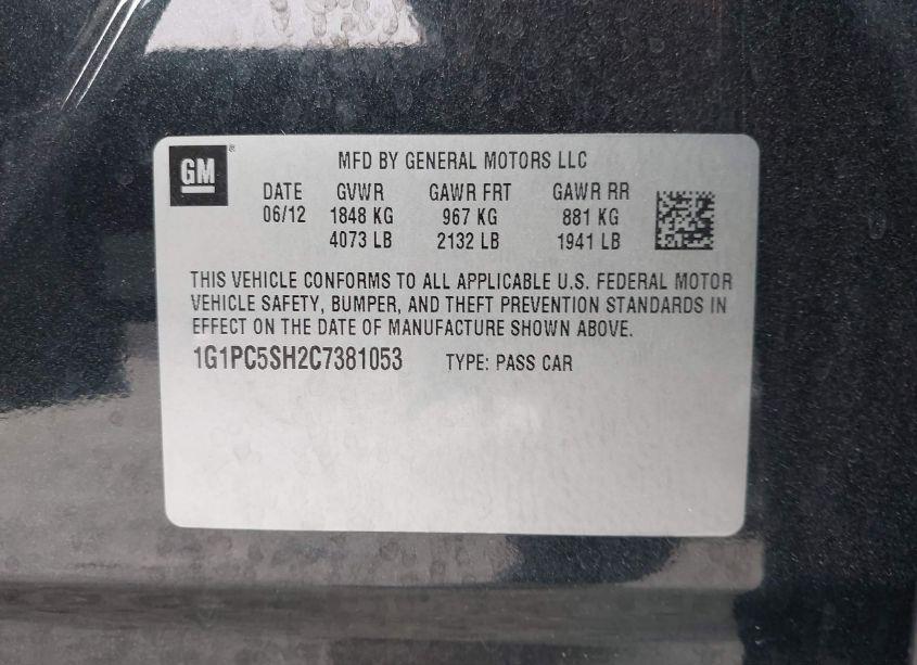 Photo 9 of 2012 Chevrolet Cruze LS (VIN 1G1PC5SH2C7381053)