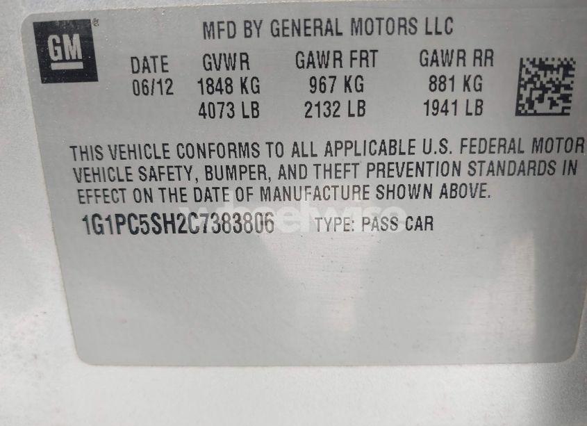 Photo 9 of 2012 Chevrolet Cruze LS (VIN 1G1PC5SH2C7383806)