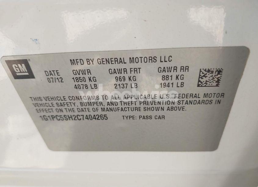 Photo 9 of 2012 Chevrolet Cruze LS (VIN 1G1PC5SH2C7404265)