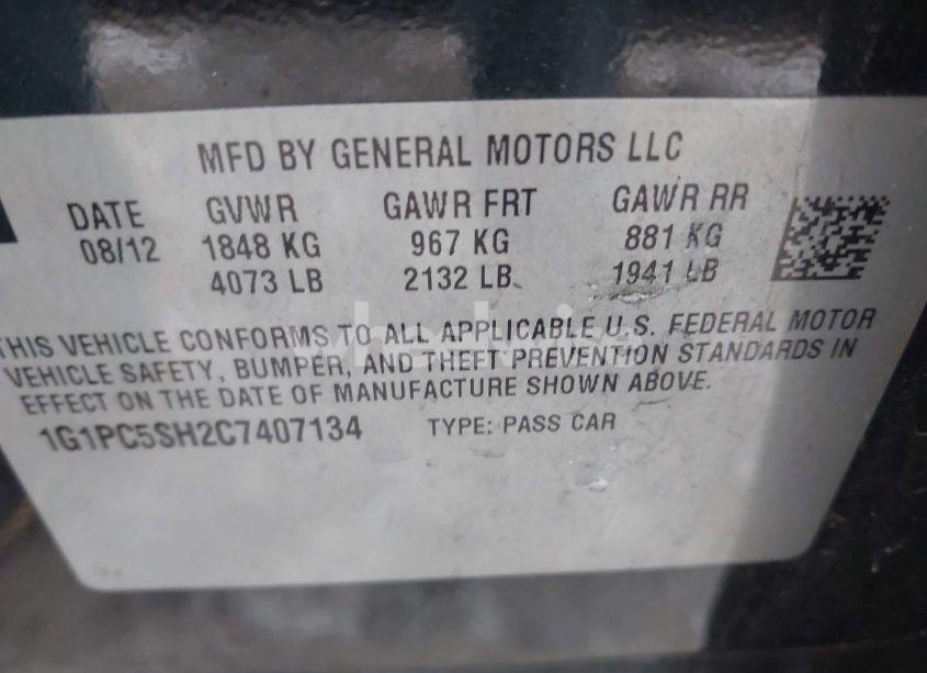 Photo 9 of 2012 Chevrolet Cruze LS (VIN 1G1PC5SH2C7407134)