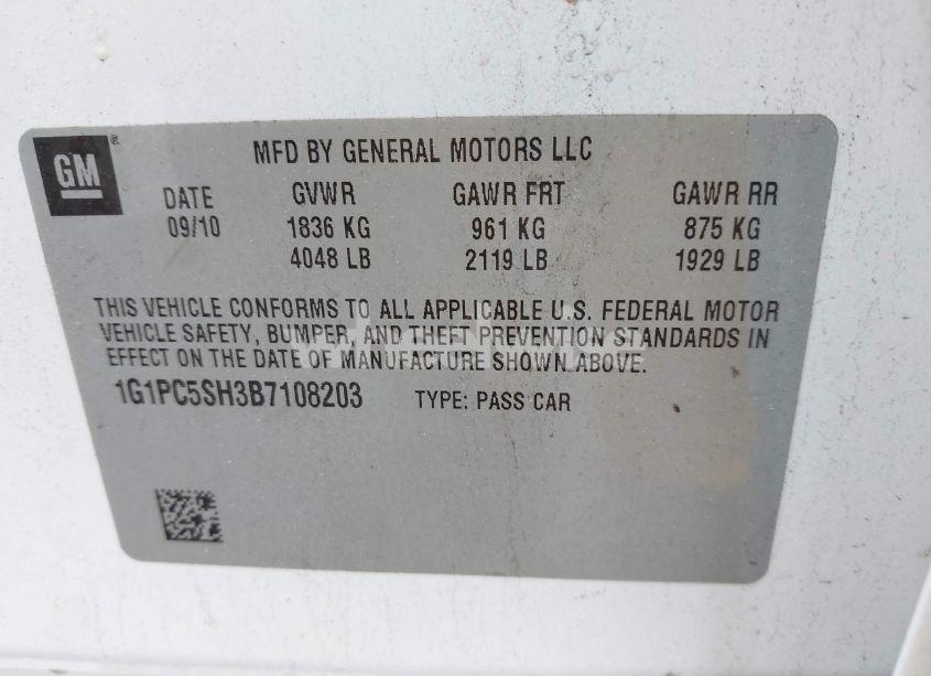 Photo 9 of 2011 Chevrolet Cruze LS (VIN 1G1PC5SH3B7108203)