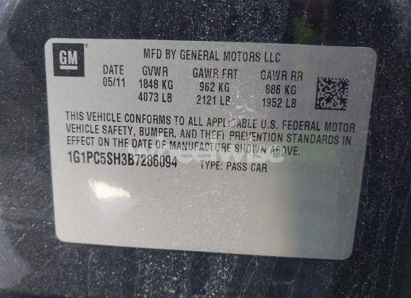 Photo 9 of 2011 Chevrolet Cruze LS (VIN 1G1PC5SH3B7286094)