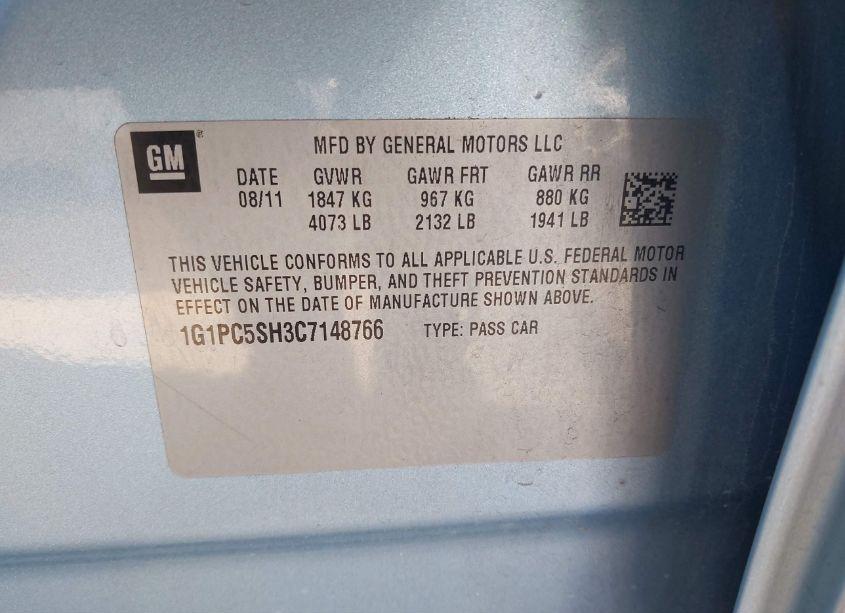Photo 9 of 2012 Chevrolet Cruze LS (VIN 1G1PC5SH3C7148766)