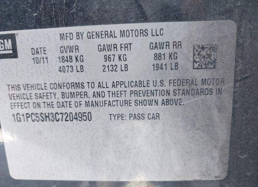 Photo 9 of 2012 Chevrolet Cruze LS (VIN 1G1PC5SH3C7204950)