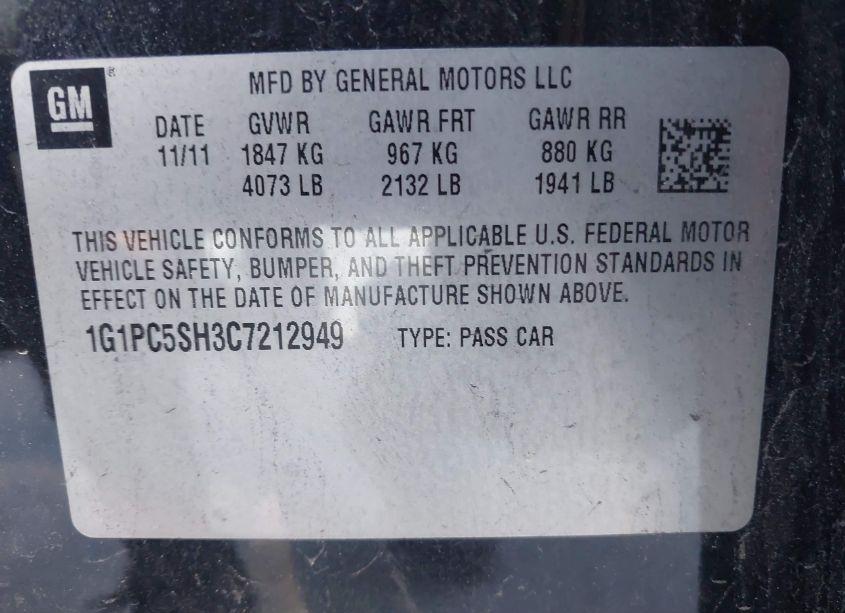Photo 9 of 2012 Chevrolet Cruze LS (VIN 1G1PC5SH3C7212949)