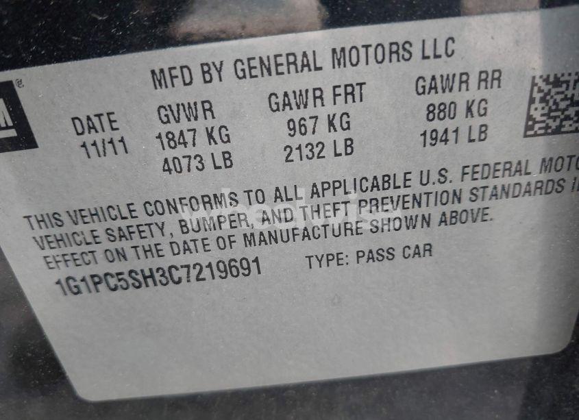 Photo 9 of 2012 Chevrolet Cruze LS (VIN 1G1PC5SH3C7219691)