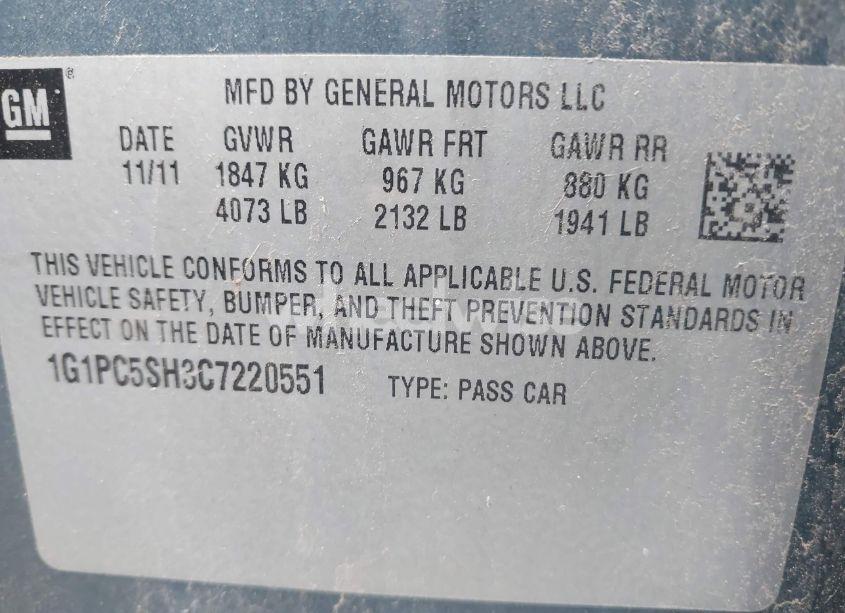 Photo 9 of 2012 Chevrolet Cruze LS (VIN 1G1PC5SH3C7220551)