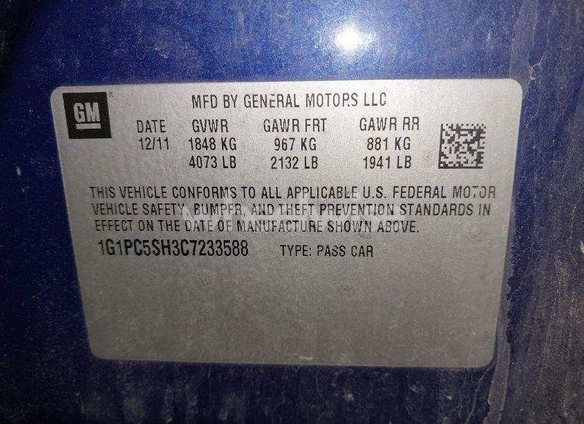 Photo 9 of 2012 Chevrolet Cruze LS (VIN 1G1PC5SH3C7233588)