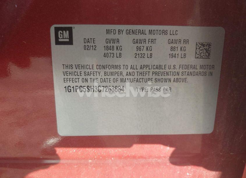 Photo 9 of 2012 Chevrolet Cruze LS (VIN 1G1PC5SH3C7263884)