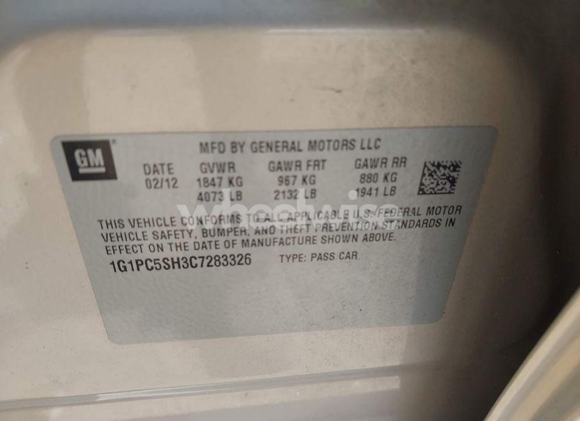 Photo 9 of 2012 Chevrolet Cruze LS (VIN 1G1PC5SH3C7283326)