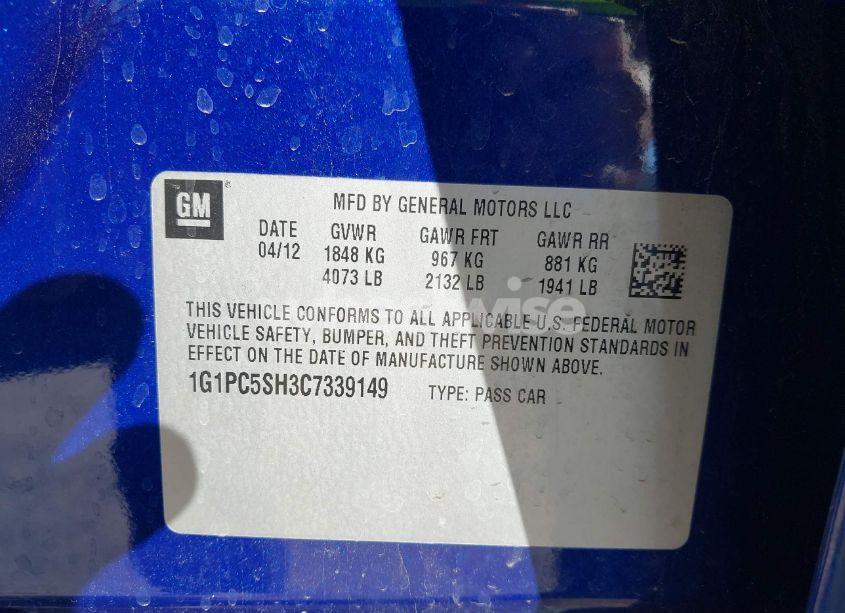 Photo 9 of 2012 Chevrolet Cruze LS (VIN 1G1PC5SH3C7339149)