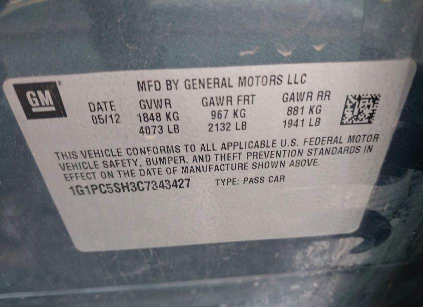 Photo 9 of 2012 Chevrolet Cruze LS (VIN 1G1PC5SH3C7343427)