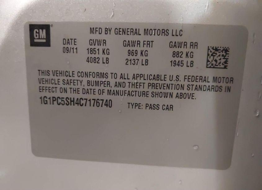 Photo 9 of 2012 Chevrolet Cruze LS (VIN 1G1PC5SH4C7176740)
