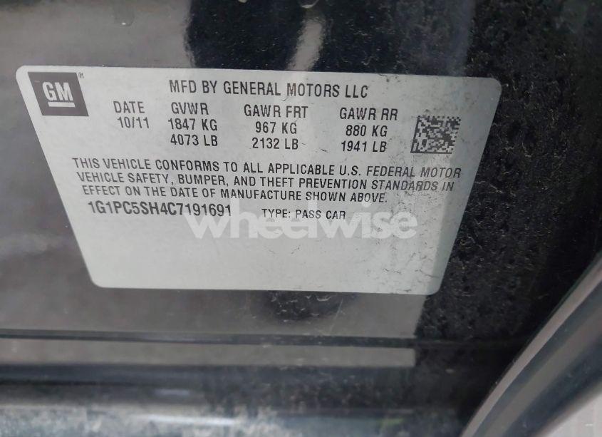 Photo 9 of 2012 Chevrolet Cruze LS (VIN 1G1PC5SH4C7191691)