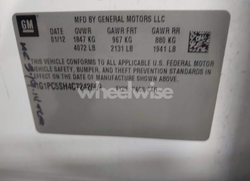 Photo 9 of 2012 Chevrolet Cruze LS (VIN 1G1PC5SH4C7242669)