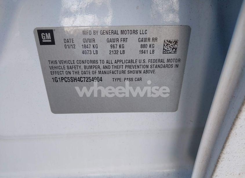 Photo 9 of 2012 Chevrolet Cruze LS (VIN 1G1PC5SH4C7254904)