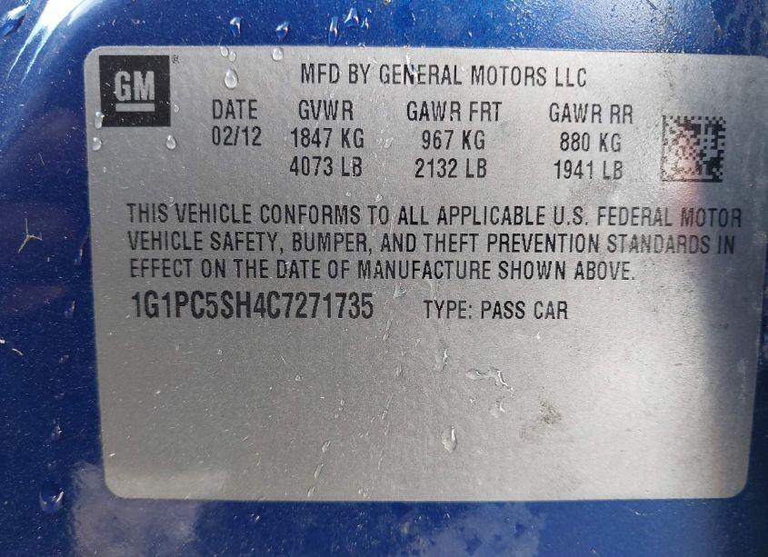 Photo 9 of 2012 Chevrolet Cruze LS (VIN 1G1PC5SH4C7271735)