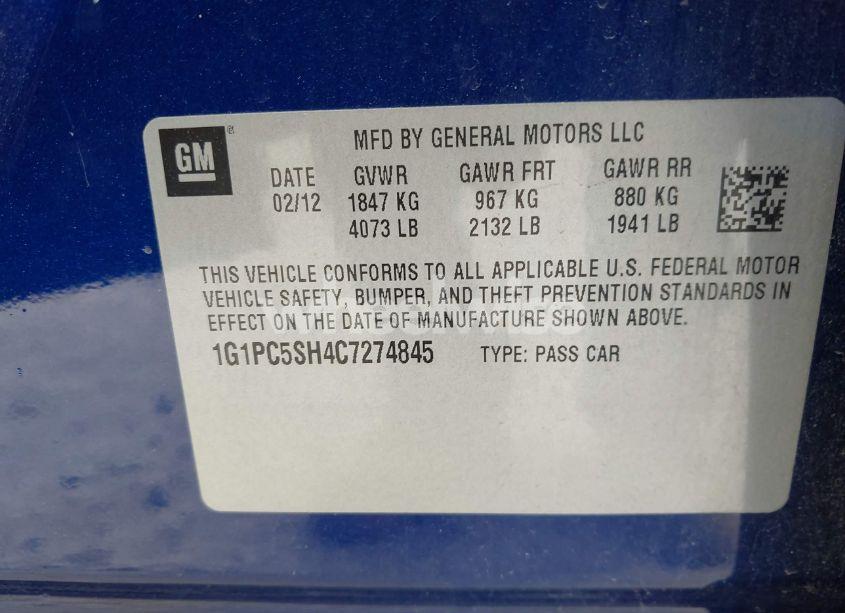 Photo 9 of 2012 Chevrolet Cruze LS (VIN 1G1PC5SH4C7274845)