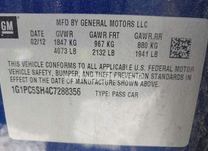 Photo 9 of 2012 Chevrolet Cruze LS (VIN 1G1PC5SH4C7288356)