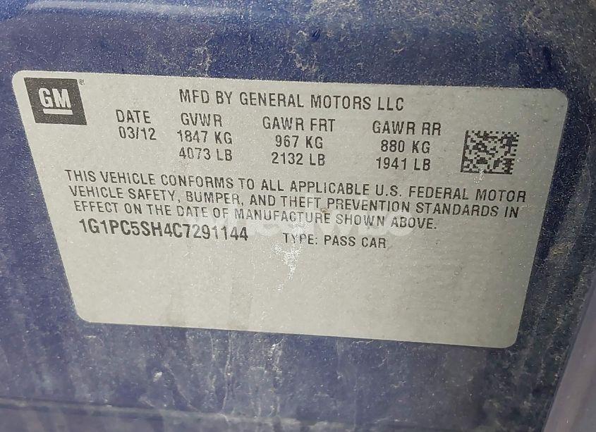 Photo 9 of 2012 Chevrolet Cruze LS (VIN 1G1PC5SH4C7291144)