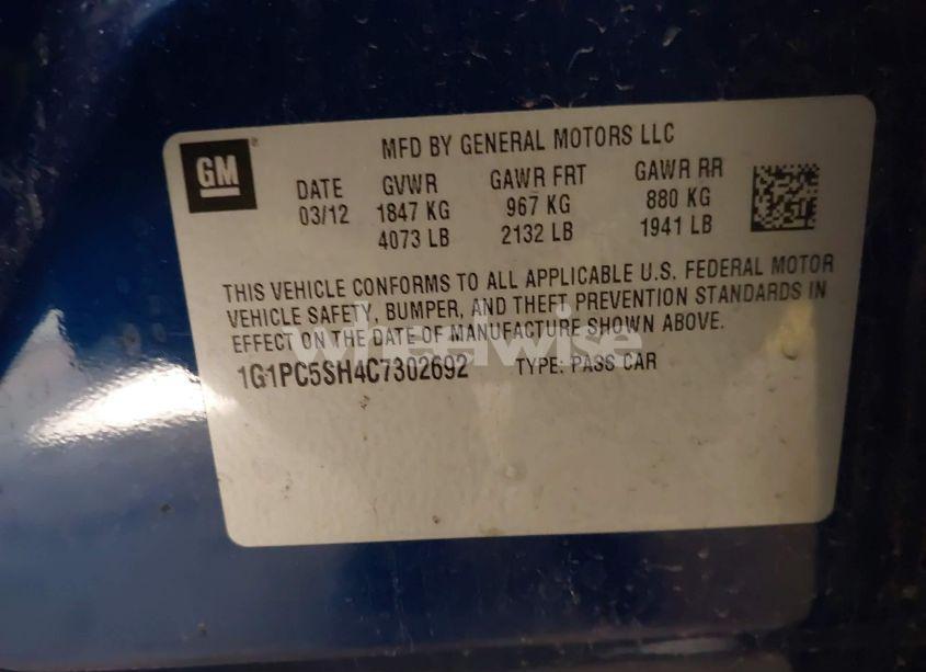 Photo 9 of 2012 Chevrolet Cruze LS (VIN 1G1PC5SH4C7302692)