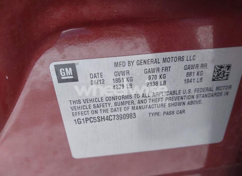 Photo 9 of 2012 Chevrolet Cruze LS (VIN 1G1PC5SH4C7390983)