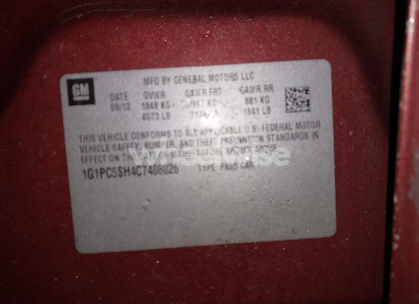 Photo 9 of 2012 Chevrolet Cruze LS (VIN 1G1PC5SH4C7408026)