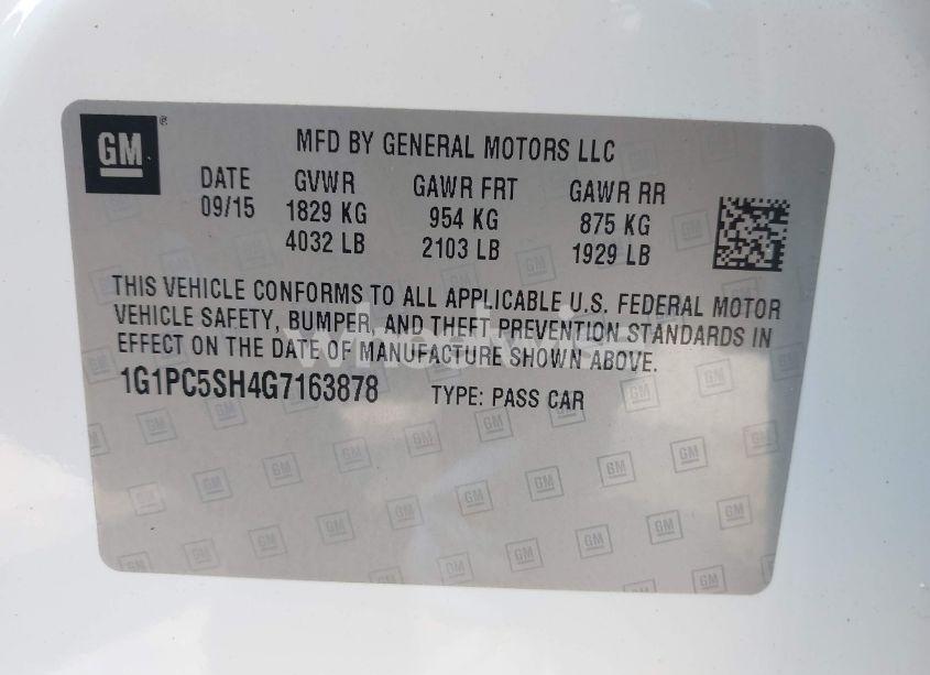 Photo 9 of 2016 Chevrolet Cruze LIMITED LS AUTO (VIN 1G1PC5SH4G7163878)