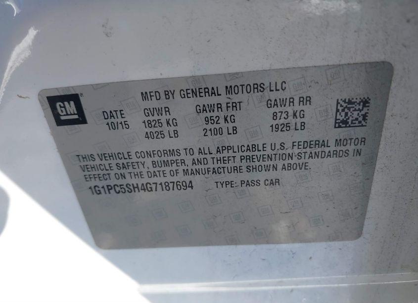 Photo 9 of 2016 Chevrolet Cruze LIMITED LS AUTO (VIN 1G1PC5SH4G7187694)