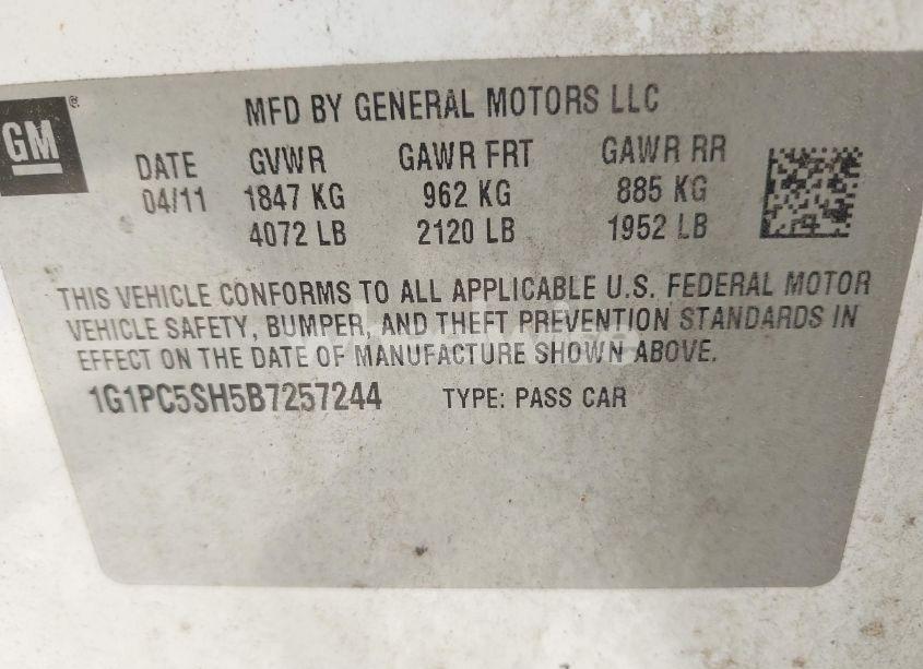 Photo 9 of 2011 Chevrolet Cruze LS (VIN 1G1PC5SH5B7257244)