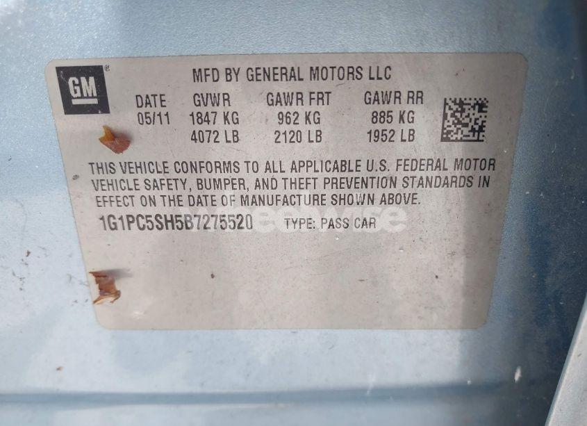 Photo 9 of 2011 Chevrolet Cruze LS (VIN 1G1PC5SH5B7275520)