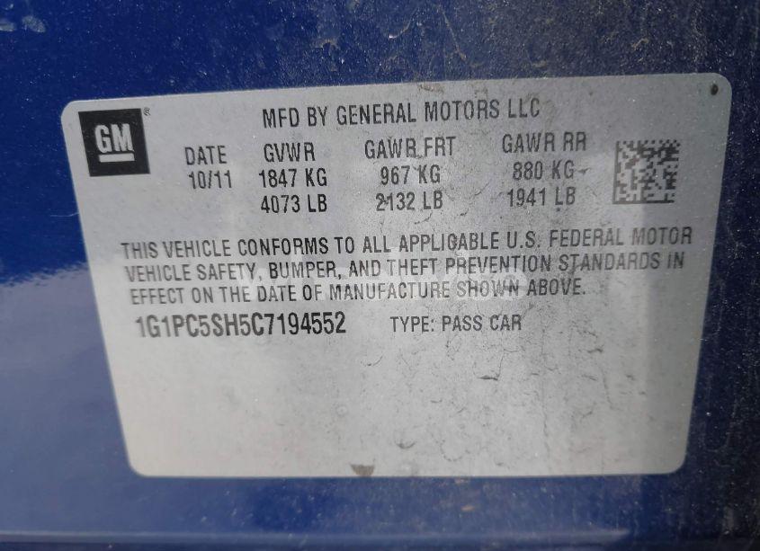 Photo 9 of 2012 Chevrolet Cruze LS (VIN 1G1PC5SH5C7194552)