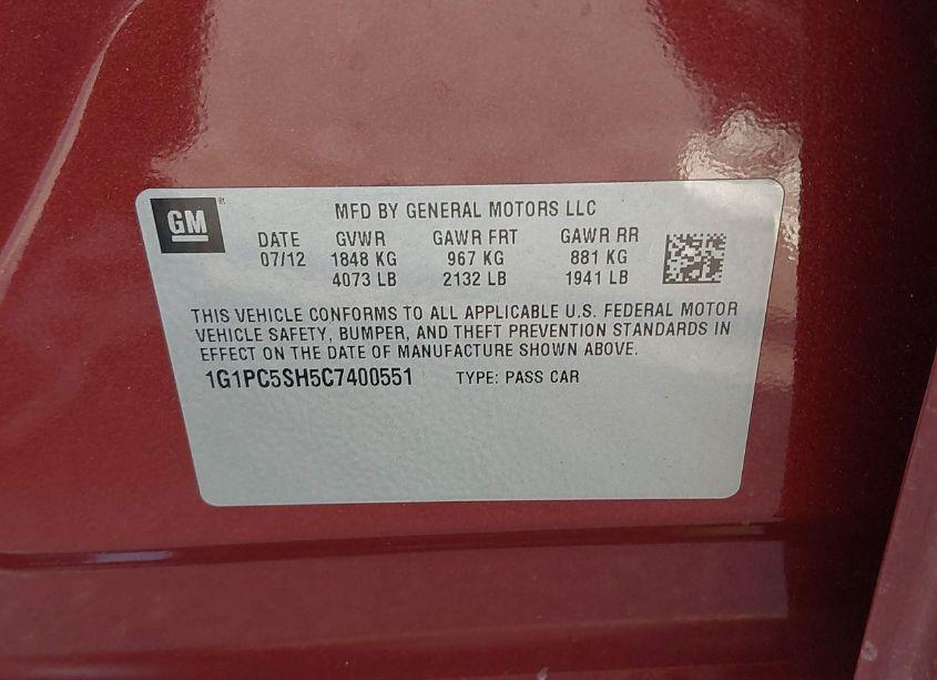 Photo 9 of 2012 Chevrolet Cruze LS (VIN 1G1PC5SH5C7400551)