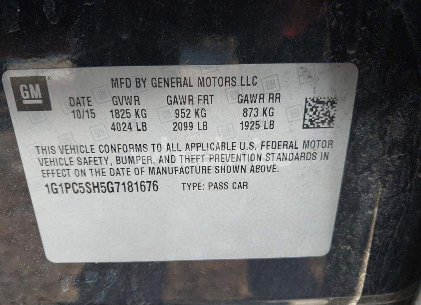 Photo 9 of 2016 Chevrolet Cruze LIMITED LS AUTO (VIN 1G1PC5SH5G7181676)