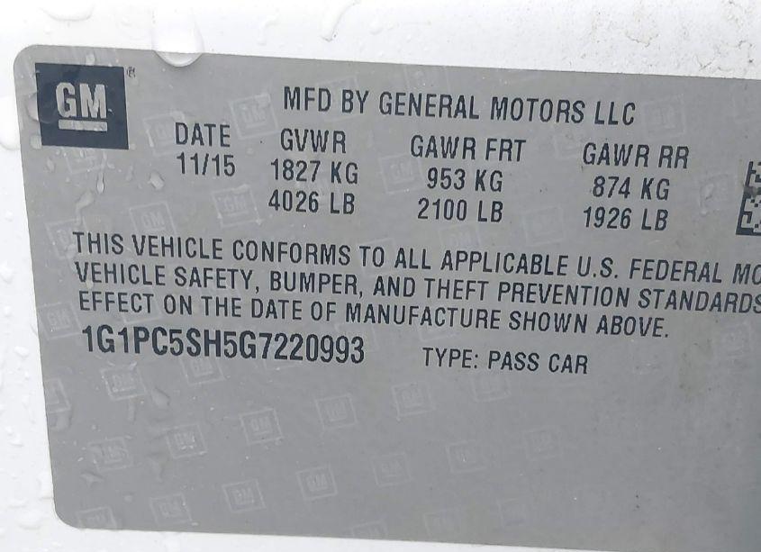 Photo 9 of 2016 Chevrolet Cruze LIMITED LS AUTO (VIN 1G1PC5SH5G7220993)