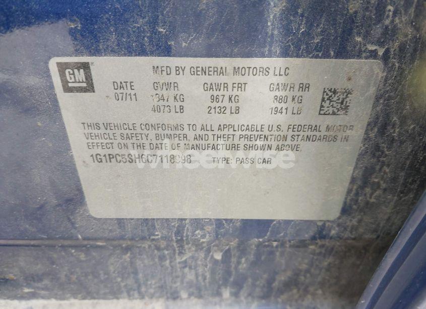 Photo 9 of 2012 Chevrolet Cruze LS (VIN 1G1PC5SH6C7118998)
