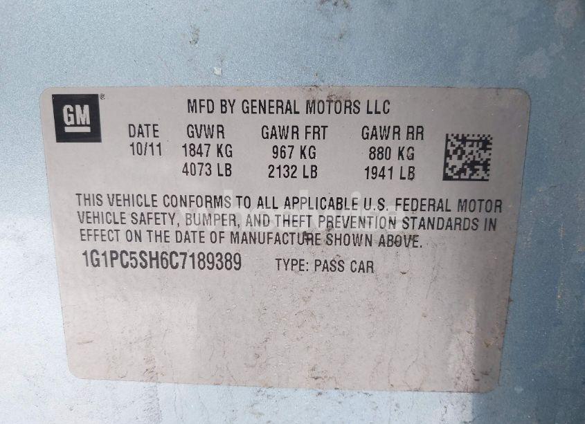 Photo 9 of 2012 Chevrolet Cruze LS (VIN 1G1PC5SH6C7189389)