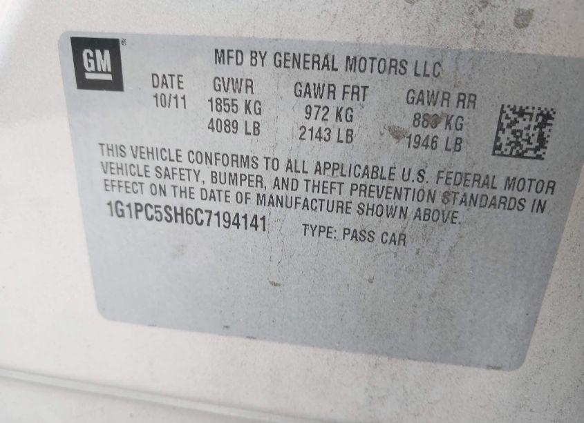 Photo 9 of 2012 Chevrolet Cruze LS (VIN 1G1PC5SH6C7194141)