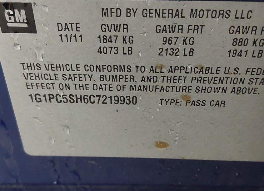 Photo 9 of 2012 Chevrolet Cruze LS (VIN 1G1PC5SH6C7219930)