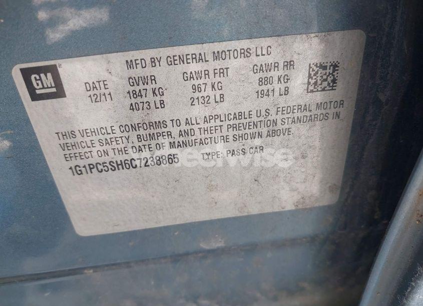 Photo 9 of 2012 Chevrolet Cruze LS (VIN 1G1PC5SH6C7238865)